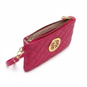 Chic Pink Quilted Wristlet with Gold Details